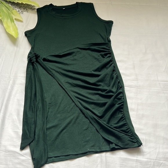 ⭐️sleeveless Crew Neck Tie Waist Ruched Bodycon Mini Dress⭐️ - Picture 7 of 9